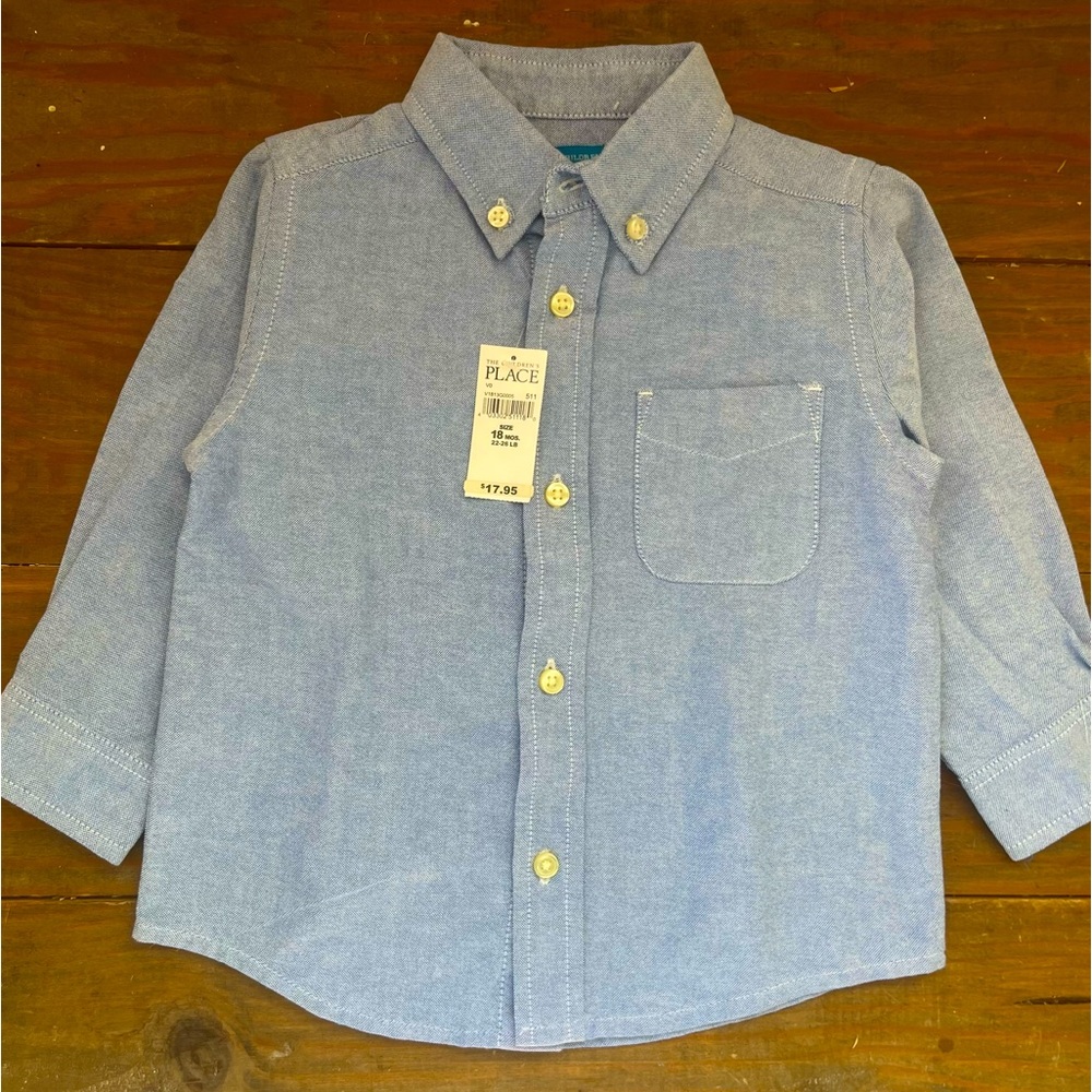 NWT- The Children's Place baby boys Long Sleeve Oxford Button Down Shirt- 18M